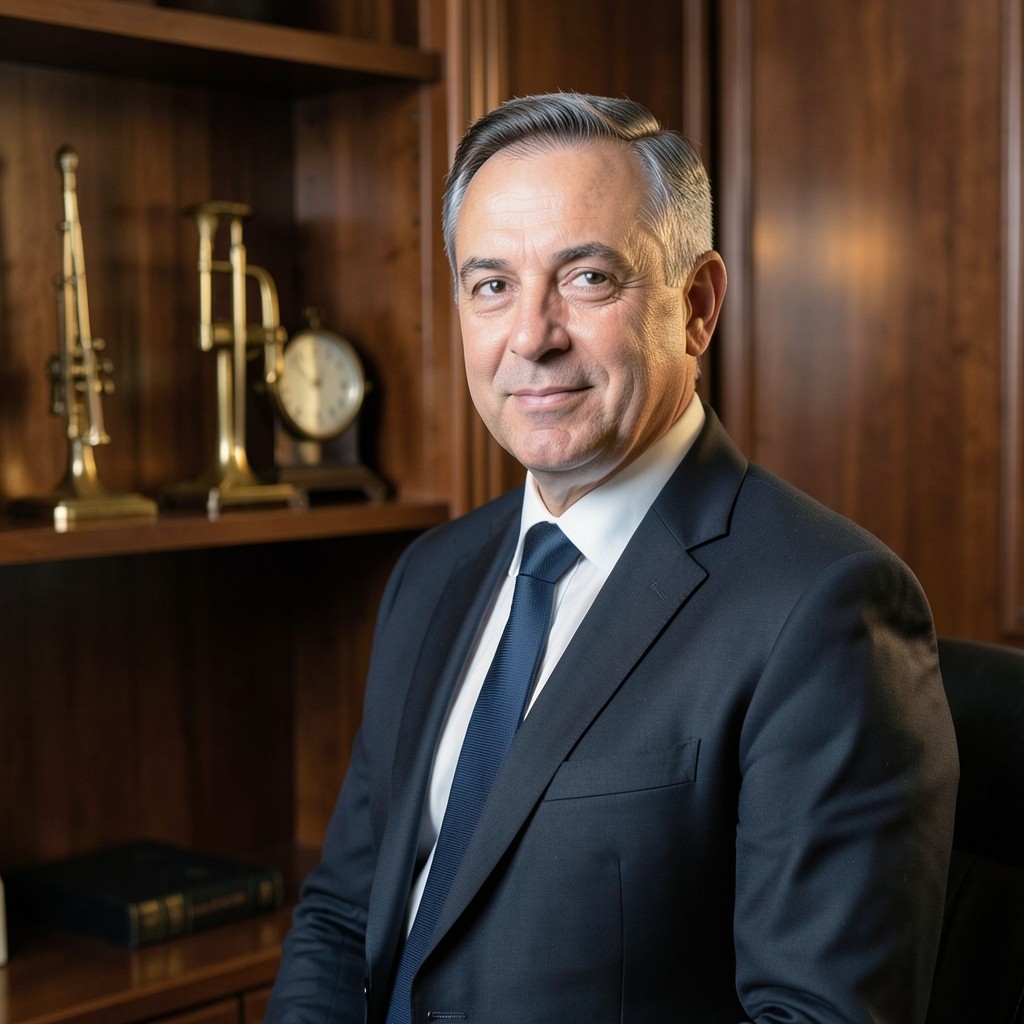 Portrait du conseiller en cabinet, décor mécanique en laiton