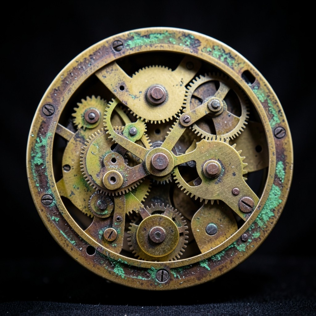 Mécanisme d'horlogerie en laiton symbolisant la précision du parcours d'accompagnement